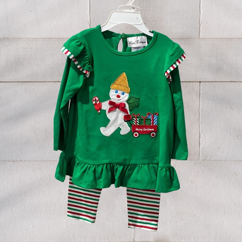 Rare Editions Green Holiday Snowman Pajama Set